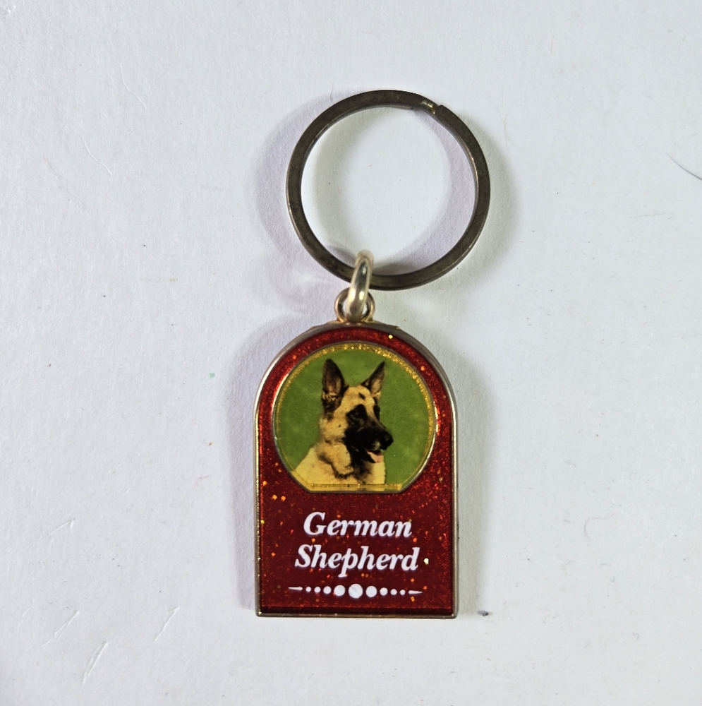 Gold German Shepherd Dog Keychain - Red and Green